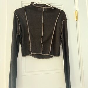 Women's Black Long Sleeve Top with Cream Stitching